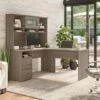 Cabot 60W L Shaped Computer Desk With Hutch By Bush Furniture - Ash Gray