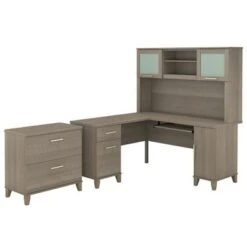 Somerset 60W L Shaped Desk With Hutch And Lateral File Cabinet - Maple Cross -Felloweis Store b0eee052 50cc 47bf 9843 5280f092dd03