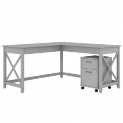 Key West 60W L Shaped Desk With Mobile File Cabinet By Bush Furniture - Washed Gray -Felloweis Store b26a2a4a 4d00 4c12 b396 645370192f53