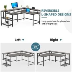 Lee Industrial L-Shaped Desk With Storage Shelves, Corner Computer Desk PC Laptop Study Table Workstation - Grey -Felloweis Store b3015953 049a 42e6 8e03 dc2ece4a91d0