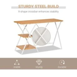 HOMCOM Computer Desk With Shelves, Wood Grain Writing Desk With 2-Tier Storage Shelves Home Office Desk - Brown -Felloweis Store b3603991 8547 44cc a102 9c26b20aae8c