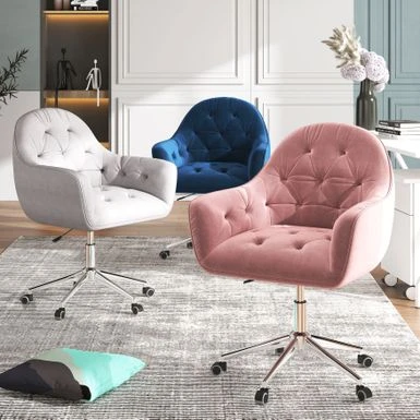 Hernals 32-36 Inch Velvet Contemporary Tufted Adjustable Home Office Chair By Corvus - Blue 2 Hernals 32-36 Inch Velvet Contemporary Tufted Adjustable Home Office Chair By Corvus - Blue - Image 2