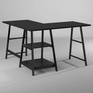 Homy Casa L-shaped Desk Computer Desk With Shelf - Dark Brown 2 Homy Casa L-shaped Desk Computer Desk With Shelf - Dark Brown - Image 2