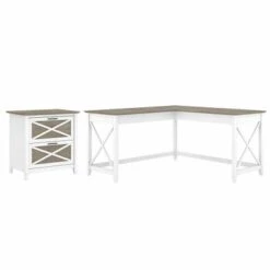 Key West 60W L Desk With 2 Drawer File Cabinet By Bush Furniture - Shiplap Gray/Pure White -Felloweis Store b415820a fc1e 4535 8296 5e97c9275d9c