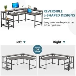 Lee Industrial L-Shaped Desk With Storage Shelves, Corner Computer Desk PC Laptop Study Table Workstation - Black -Felloweis Store b45e524a 075d 4277 9d93 4c5b1d1f7663