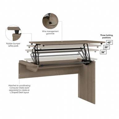 Cabot 3 Position Sit To Stand Desk Return By Bush Furniture - Heather Gray 18 Cabot 3 Position Sit To Stand Desk Return By Bush Furniture - Heather Gray - Image 18