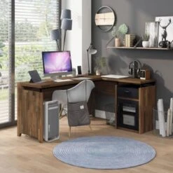 DH BASIC Urban 63-inch Multi-storage L-shape Desk By Denhour - Light Hickory