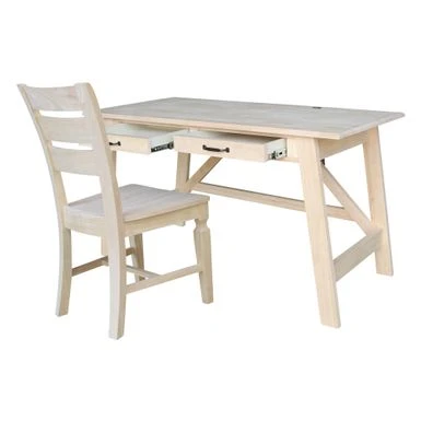 Serendipity Solid Wood Desk With 2 Drawers And Chair - Stained - Unfinished 2 Serendipity Solid Wood Desk With 2 Drawers And Chair - Stained - Unfinished - Image 2