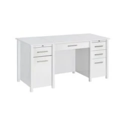 4 Drawers Wood Desk In High Gloss White Finish - High Gloss White