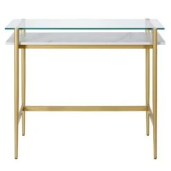 Eaton Desk - Brass 36" With Faux Marble Shelf -Felloweis Store b9065f43 8beb 4fa3 9c5a b8642ad35ef4
