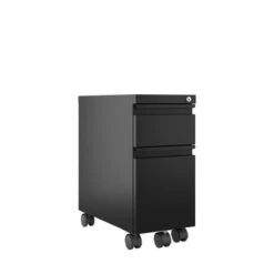 Hirsh 20-inch Deep Mobile Zip Pedestal 2-Drawer Box/File With Full Width Pull, Black - Black - Legal