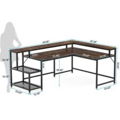 Lee Industrial L-Shaped Desk With Storage Shelves, Corner Computer Desk PC Laptop Study Table Workstation - Grey -Felloweis Store ba5be0c0 e1df 4629 91da cb42c1c9c341