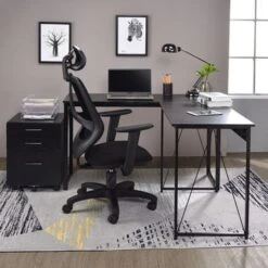 Wooden Top Writing Desk With Metal Frame - Black -Felloweis Store bc66d690 223d 4341 b4c2 9584648089a9