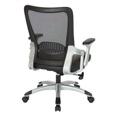 Black Mesh Back Manager's Office Chair With Silver Frame - Black Faux Leather 6 Black Mesh Back Manager's Office Chair With Silver Frame - Black Faux Leather - Image 6