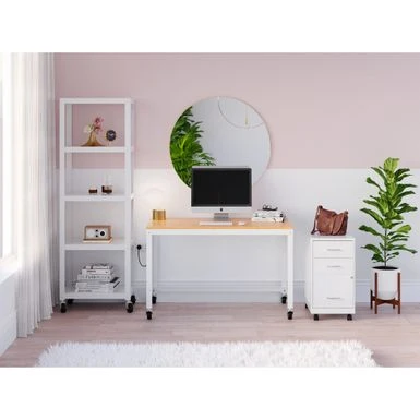 Space Solutions 48" W Mobile Metal Desk With Laminate Top, Black/Maple - White 8 Space Solutions 48" W Mobile Metal Desk With Laminate Top, Black/Maple - White - Image 8