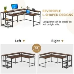 Lee Industrial L-Shaped Desk With Storage Shelves, Corner Computer Desk PC Laptop Study Table Workstation - Grey -Felloweis Store bfdc1120 0e52 4261 9707 0da4134a3e80