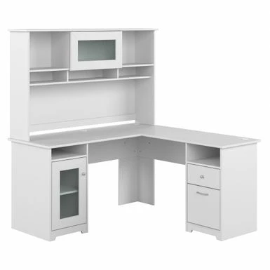 Cabot 60W L-Shaped Desk With Hutch And Storage By Bush Furniture - Heather Gray 18 Cabot 60W L-Shaped Desk With Hutch And Storage By Bush Furniture - Heather Gray - Image 18