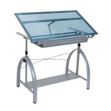 Studio Designs Avanta Glass Top Silver Drafting Table With Storage - Silver - Painted 2 Studio Designs Avanta Glass Top Silver Drafting Table With Storage - Silver - Painted - Image 2
