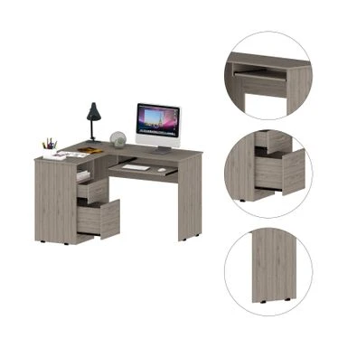 FM Furniture Raleigh L-Shaped Desk With Two Drawers, One Shelf And CPU Storage - Brown 16 FM Furniture Raleigh L-Shaped Desk With Two Drawers, One Shelf And CPU Storage - Brown - Image 16