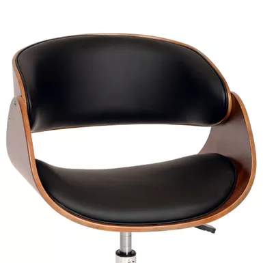 Julian Modern Office Chair In Chrome Finish With Black Faux Leather And Walnut Veneer Back 2 Julian Modern Office Chair In Chrome Finish With Black Faux Leather And Walnut Veneer Back - Image 2