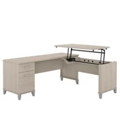 Bush Somerset 72W 3 Position Sit To Stand L Shaped Desk In Ash Gray - White -Felloweis Store c3e9e411 d1fe 4471 903a d7e24219b8df