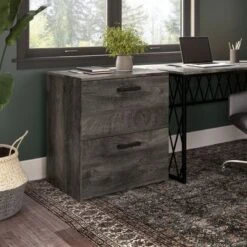 City Park 2 Drawer Lateral File Cabinet By Kathy Ireland Home - Dark Gray Hickory