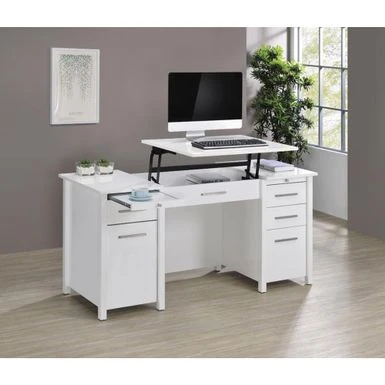 4 Drawers Wood Desk In High Gloss White Finish - High Gloss White 2 4 Drawers Wood Desk In High Gloss White Finish - High Gloss White - Image 2