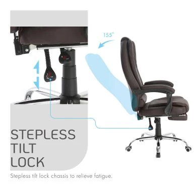 Porthos Home Jett Executive Office Chair, Reclining Backrest, Retractable Footrest - Brown 17 Porthos Home Jett Executive Office Chair, Reclining Backrest, Retractable Footrest - Brown - Image 17