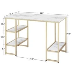 Mcombo Computer Gaming Desk Office Desk With 3-Tier Shelves, White Desk For Small Space, Gaming Desk With CPU Stand, Vanity Desk - Golden White -Felloweis Store c7c0951c dac3 45c1 9d2f b331b52e1d04
