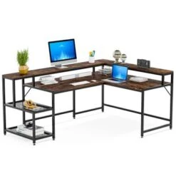 Lee Industrial L-Shaped Desk With Storage Shelves, Corner Computer Desk PC Laptop Study Table Workstation - Grey -Felloweis Store c83f3dcb 785a 47df 8977 a81d6789a8ff