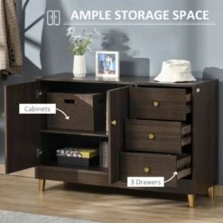 HOMCOM Modern Sideboard, Storage Cabinet, Accent Cupboard With 3 Drawers, Adjustable Shelf For Kitchen, Living Room, Brown - Brown - Legal -Felloweis Store ca2e9bd6 9831 41ae 84a3 04413cd69ee6