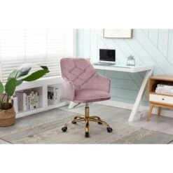 Velvet Swivel Chair For Living Room Leisure Chair Office Chair - 22.4" X 24.2" X32~36.4"H - Light Pink