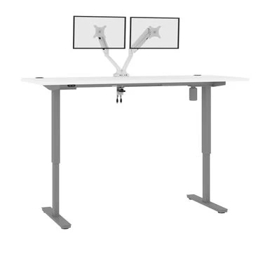 Upstand 72W X 30D Standing Desk With Dual Monitor Arm By Bestar. - Bark Grey 1 Upstand 72W X 30D Standing Desk With Dual Monitor Arm By Bestar. - Bark Grey
