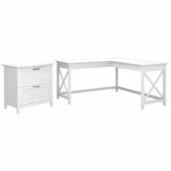 Key West 60W L Desk With 2 Drawer File Cabinet By Bush Furniture - Shiplap Gray/Pure White -Felloweis Store cf2698de 5f41 4b55 97a1 3b0acdd393e0