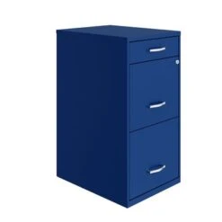 Space Solutions 18" Deep 3 Drawer Metal File Cabinet, Classic Blue - Blue - Letter