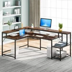 Lee Industrial L-Shaped Desk With Storage Shelves, Corner Computer Desk PC Laptop Study Table Workstation - Grey -Felloweis Store cf6ce57a 3c3c 4406 95c0 07190bcb5c2d