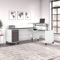 Bush Somerset 72W 3 Position Sit To Stand L Shaped Desk In Ash Gray - White -Felloweis Store cfb3c5ed b79a 4d0a b19e 4f024bf0fa20