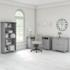 Salinas 55W Corner Desk With Lateral File Cabinet And 5 Shelf Bookcase - Grey