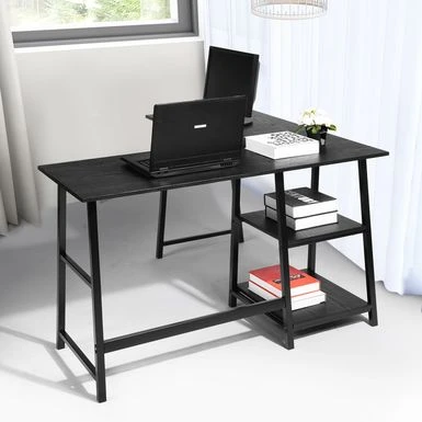 Homy Casa L-shaped Desk Computer Desk With Shelf - Dark Brown 18 Homy Casa L-shaped Desk Computer Desk With Shelf - Dark Brown - Image 18