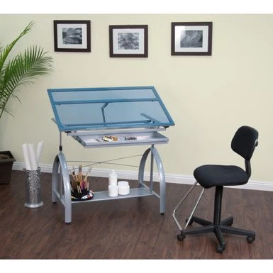 Studio Designs Avanta Glass Top Silver Drafting Table With Storage - Silver - Painted 6 Studio Designs Avanta Glass Top Silver Drafting Table With Storage - Silver - Painted - Image 6