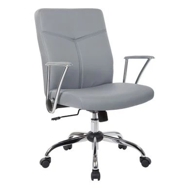 Faux Leather Office Chair With Chrome Base And Built-In Lumbar Support - White 1 Faux Leather Office Chair With Chrome Base And Built-In Lumbar Support - White
