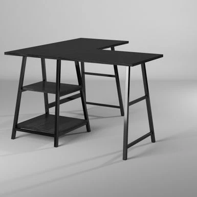 Homy Casa L-shaped Desk Computer Desk With Shelf - Dark Brown 3 Homy Casa L-shaped Desk Computer Desk With Shelf - Dark Brown - Image 3