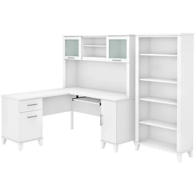 Somerset 60W L Shaped Desk With Hutch And 5 Shelf Bookcase In Ash Gray - Platinum Gray 10 Somerset 60W L Shaped Desk With Hutch And 5 Shelf Bookcase In Ash Gray - Platinum Gray - Image 10