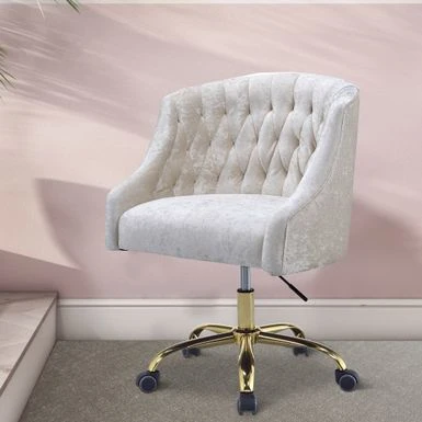 Swivel Velvet Upholstered Office Chair With Adjustable Height And Metal Base, Cream And Gold - Adjustable Height - Low Back - Desk Chairs - Metal - Assembly Required - Cream Pearl/Jet Crystal - Modern & Contemporary 6 Swivel Velvet Upholstered Office Chair With Adjustable Height And Metal Base, Cream And Gold - Adjustable Height - Low Back - Desk Chairs - Metal - Assembly Required - Cream Pearl/Jet Crystal - Modern & Contemporary - Image 6