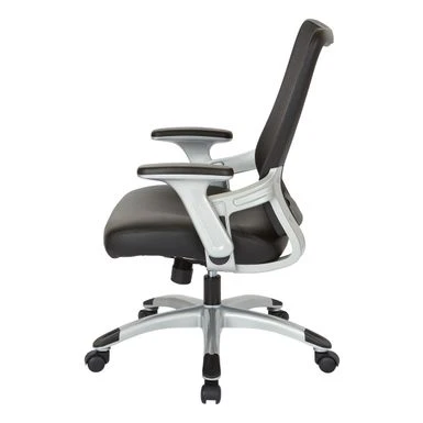 Black Mesh Back Manager's Office Chair With Silver Frame - Black Faux Leather 9 Black Mesh Back Manager's Office Chair With Silver Frame - Black Faux Leather - Image 9