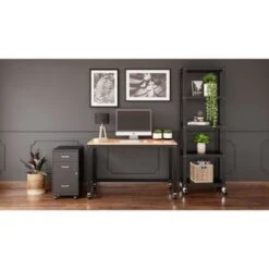 Space Solutions 48" W Mobile Metal Desk With Laminate Top, Black/Maple - White 12 Space Solutions 48" W Mobile Metal Desk With Laminate Top, Black/Maple - White -Felloweis Store dbe4e679 a56c 42bc 85d2 1844997fb48a