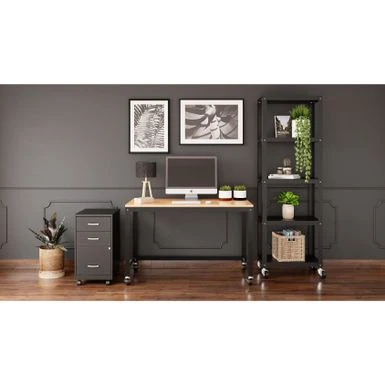 Space Solutions 48" W Mobile Metal Desk With Laminate Top, Black/Maple - White 5 Space Solutions 48" W Mobile Metal Desk With Laminate Top, Black/Maple - White - Image 5