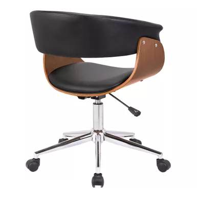 Bellevue Mid-Century Office Chair In Chrome Finish With Black Faux Leather And Walnut Veneer 3 Bellevue Mid-Century Office Chair In Chrome Finish With Black Faux Leather And Walnut Veneer - Image 3