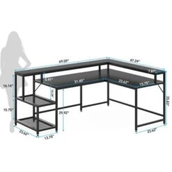 Lee Industrial L-Shaped Desk With Storage Shelves, Corner Computer Desk PC Laptop Study Table Workstation - Black -Felloweis Store dd125a95 de6c 4da5 9231 d350dbec6e76