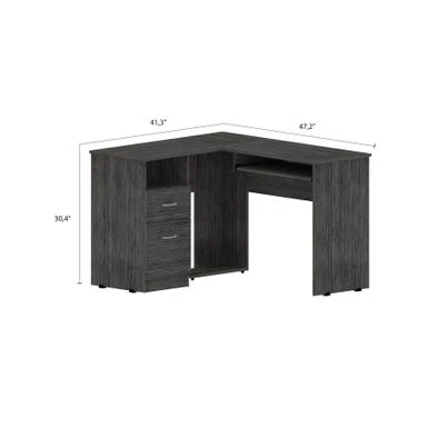 FM Furniture Raleigh L-Shaped Desk With Two Drawers, One Shelf And CPU Storage - Brown 3 FM Furniture Raleigh L-Shaped Desk With Two Drawers, One Shelf And CPU Storage - Brown - Image 3